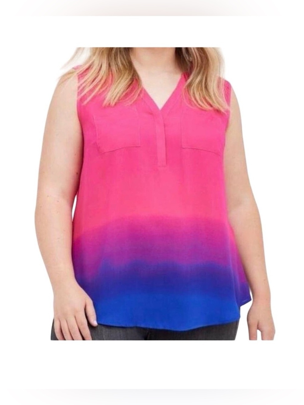 NWT Torrid Womens Dip Dye Ombre Harper Georgette Sleeveless V-Neckline, size 1